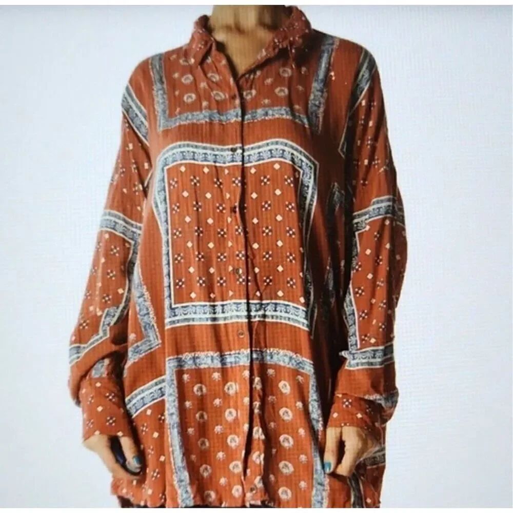 Free People Little Secrets apricot button down boho blouse